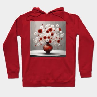 Red and White Abstract Flowers in a Red Vase Hoodie